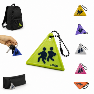 Triangle PVC Keychain Pendant with Children Walking Pattern